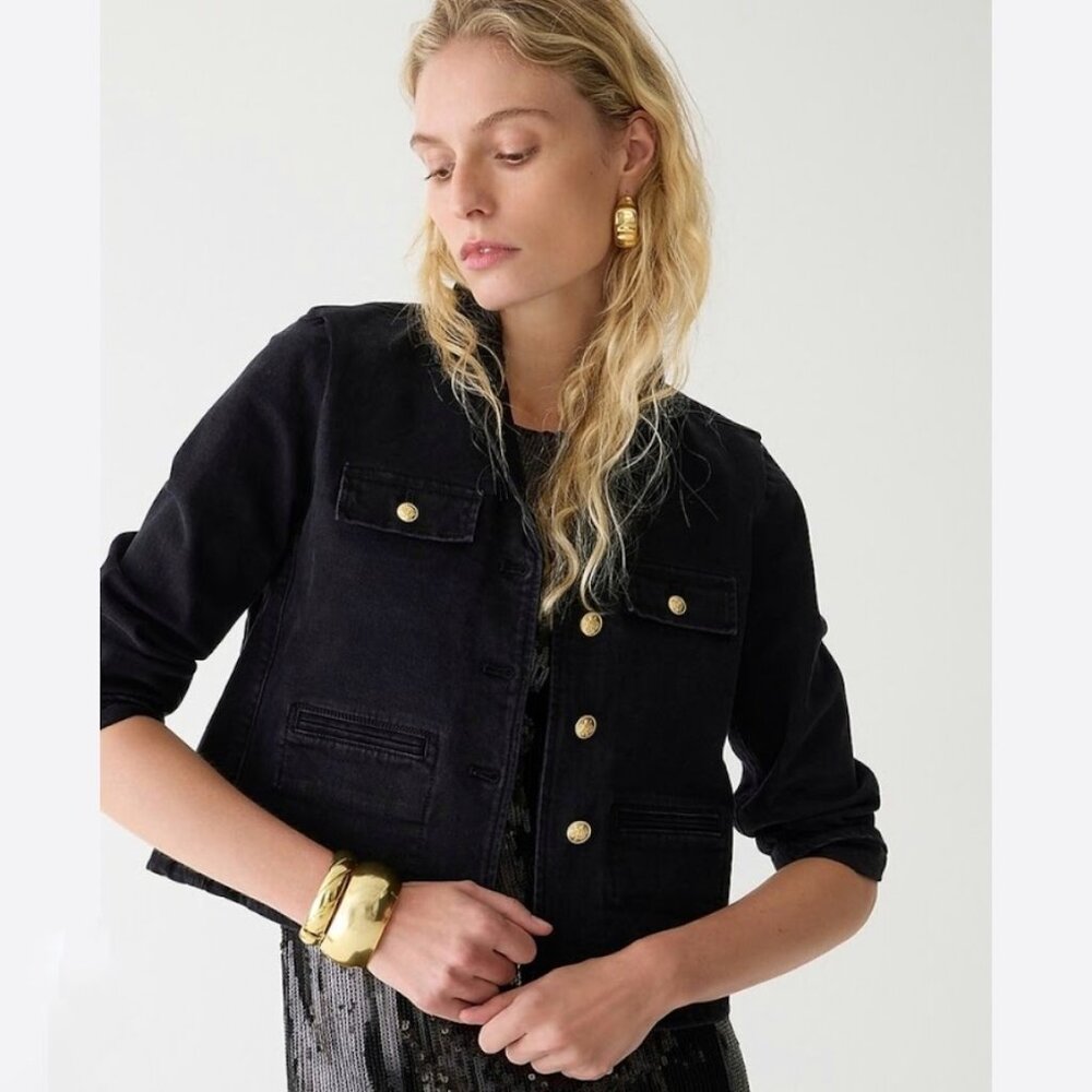 J. Crew Denim Blazer Jacket Washed Black 10